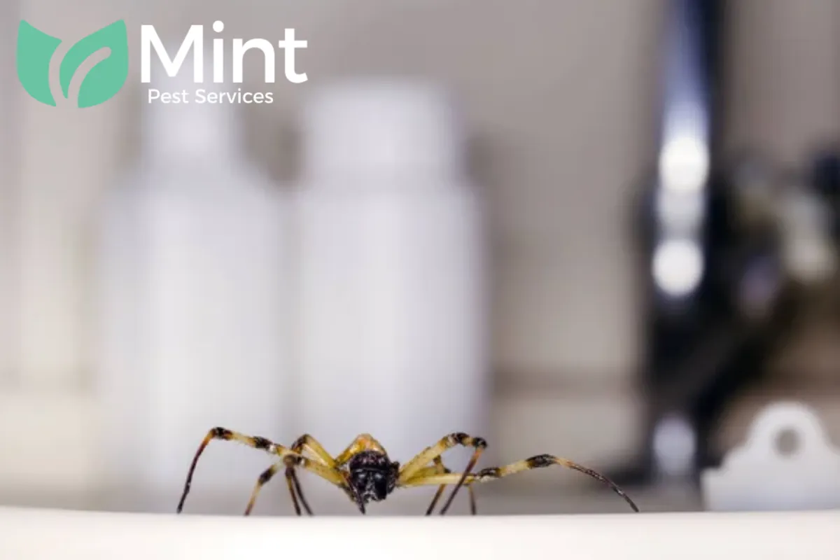 Big spider walking inside a bathroom sink