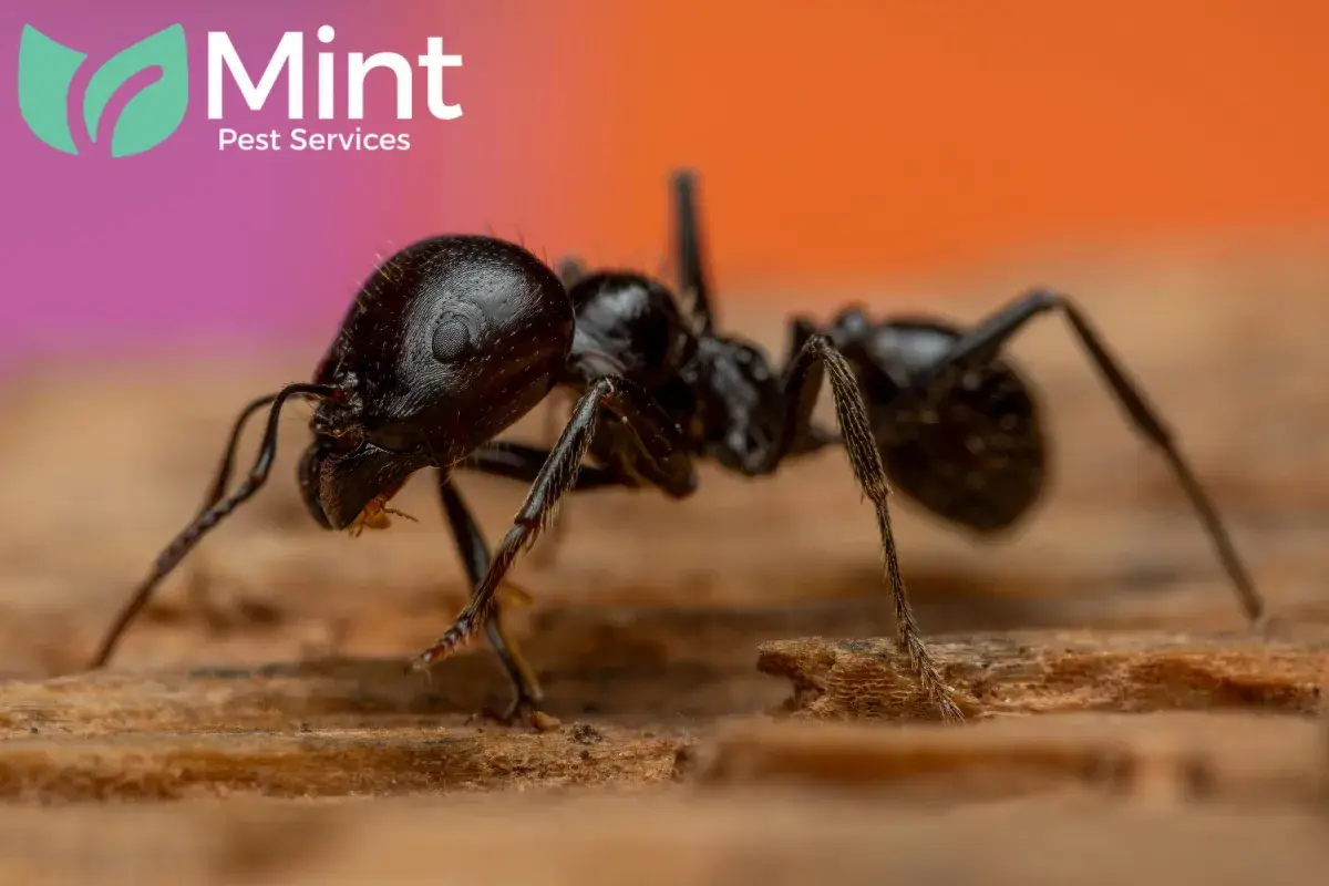 black ant on wood